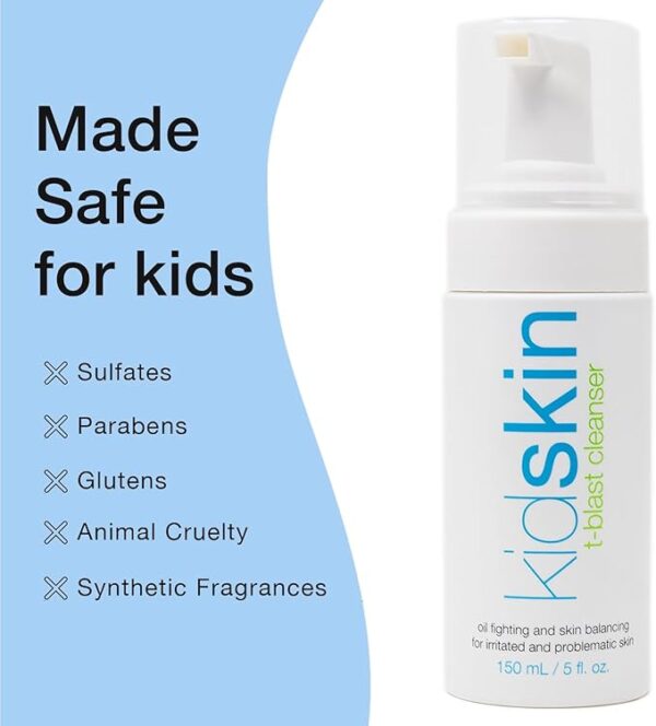 Kidskin T-Blast Facial Cleanser, Gentle Face Wash with Tea Tree Oil, Spot Skin Care for Kids and Teens, Non-Drying Natural Cleanser for Oily or Dry, Acne-Prone Skin, 150 ml 5.0 fl oz. - Image 6