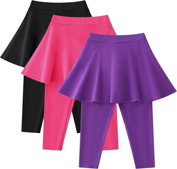 Trendy Girls' Leggings with Skirt - 2 Pack of Cotton  RuffleSkirt Pants for Kids for 3-8 Years - Image 5