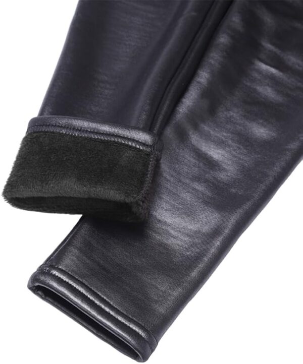 Swtddy Kids Winter Warm Leggings Stretch Girls Faux Leather Fleece Pants Thick Trousers - Image 4