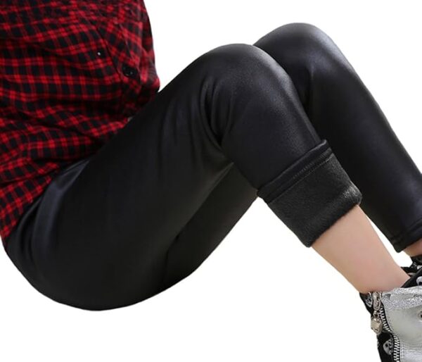 Swtddy Kids Winter Warm Leggings Stretch Girls Faux Leather Fleece Pants Thick Trousers - Image 3