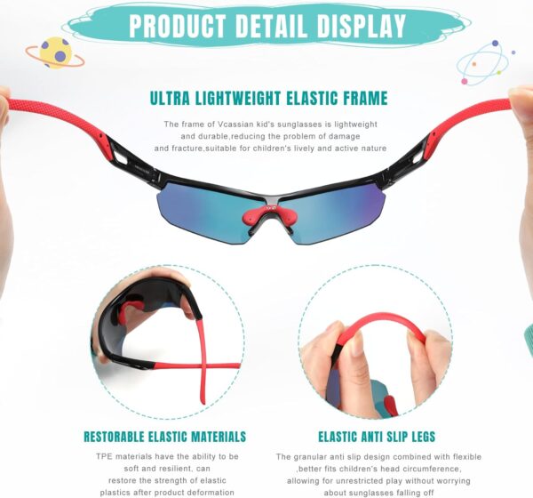 Kids Sunglasses Youth Baseball Sun Glasses Polarized Sports TR90 Lightweight UV400 Cycling Shades Frame Boys Girls - Image 6