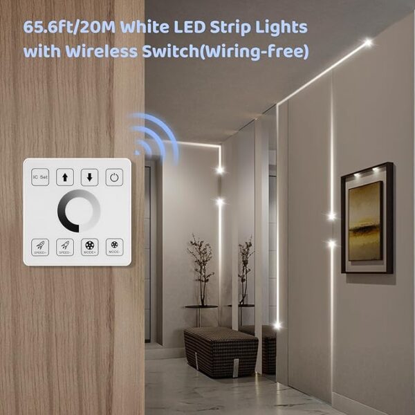 HOUHUI White LED Strip Lights 65.6Ft, 6500K White Running Water Flowing LED Light Strip with Touch Panel Wireless Control,28 Modes,Dimmable LED Tape Lights for Bedroom Living Room Home Party DIY Decor - Image 8