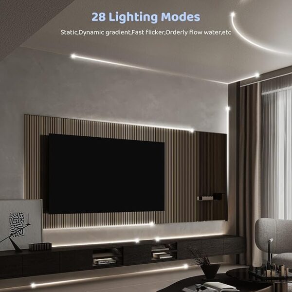 HOUHUI White LED Strip Lights 65.6Ft, 6500K White Running Water Flowing LED Light Strip with Touch Panel Wireless Control,28 Modes,Dimmable LED Tape Lights for Bedroom Living Room Home Party DIY Decor - Image 6