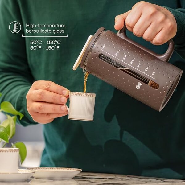 The 34oz Large French Press Coffee Maker – Elegant Borosilicate Glass Carafe, Heat-Resistant & Minimalist Handle, Premium Design for Coffee, Tea & Hot Drinks – BPA-Free 1000ml Coffee Brewer - Image 4