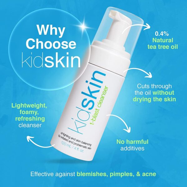 Kidskin T-Blast Facial Cleanser, Gentle Face Wash with Tea Tree Oil, Spot Skin Care for Kids and Teens, Non-Drying Natural Cleanser for Oily or Dry, Acne-Prone Skin, 150 ml 5.0 fl oz. - Image 3