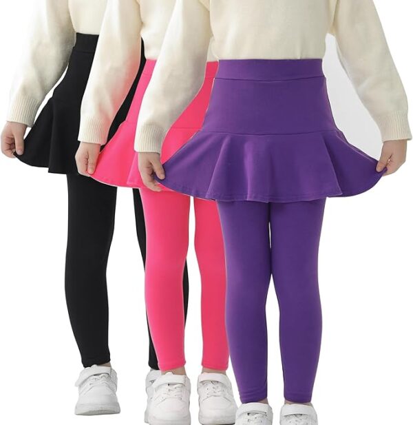Trendy Girls' Leggings with Skirt - 2 Pack of Cotton  RuffleSkirt Pants for Kids for 3-8 Years