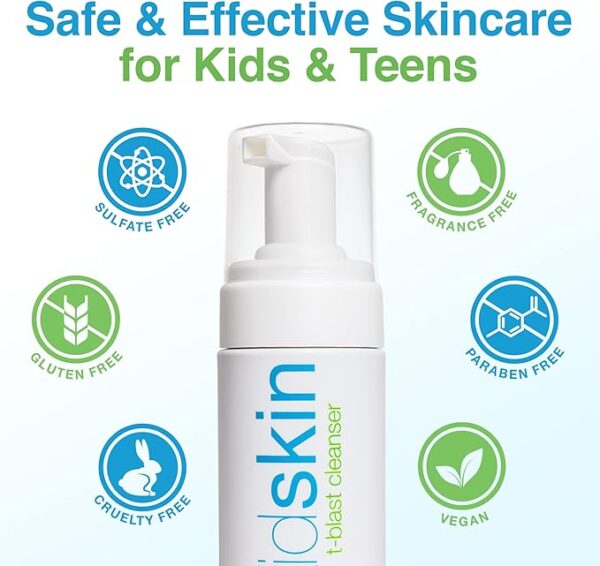 Kidskin T-Blast Facial Cleanser, Gentle Face Wash with Tea Tree Oil, Spot Skin Care for Kids and Teens, Non-Drying Natural Cleanser for Oily or Dry, Acne-Prone Skin, 150 ml 5.0 fl oz. - Image 4