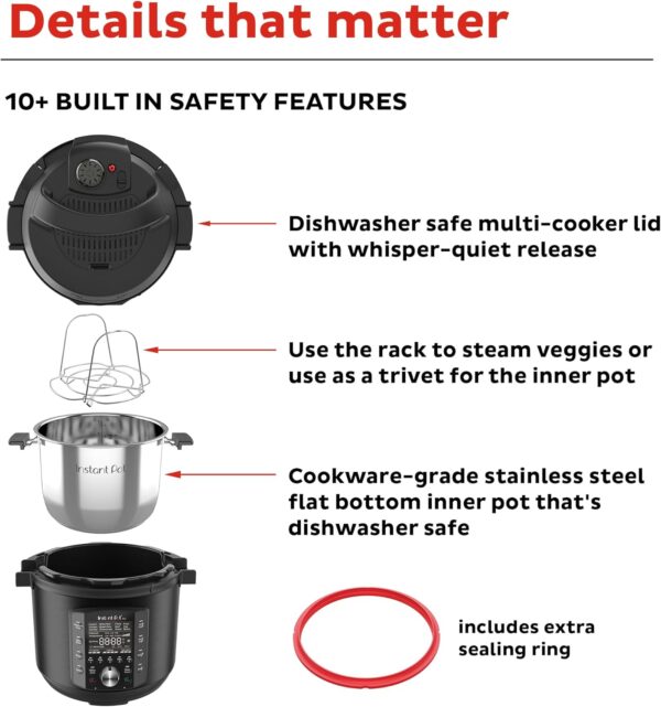Instant Pot Pro 10-in-1 Pressure Cooker, Slow Cooker, Rice/Grain Cooker, Steamer, Sauté, Sous Vide, Yogurt Maker, Sterilizer, and Warmer, Includes App With Over 800 Recipes, Black, 6 Quart - Image 3
