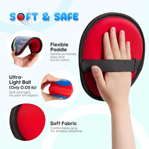 Safe Toss and Catch Ball Set – 0.8oz Soft Ball & Flexible Paddles – Indoor Outdoor Game for Toddlers & Kids – Fun Baseball Toy for Yard Beach Pool for Boys & Girls Ages 2–12 - Image 7