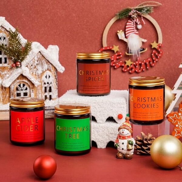 Christmas Candle Set | 4 Pack Scented Candles for Home | Holiday Gifts for Women & Men | Soy Candles with Scents of Christmas Tree, Cookies, Spices & Apple Cider - Image 6