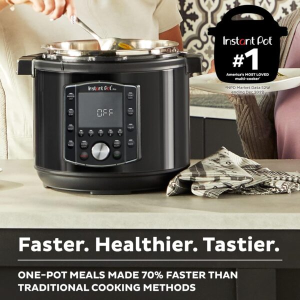 Instant Pot Pro 10-in-1 Pressure Cooker, Slow Cooker, Rice/Grain Cooker, Steamer, Sauté, Sous Vide, Yogurt Maker, Sterilizer, and Warmer, Includes App With Over 800 Recipes, Black, 6 Quart - Image 2