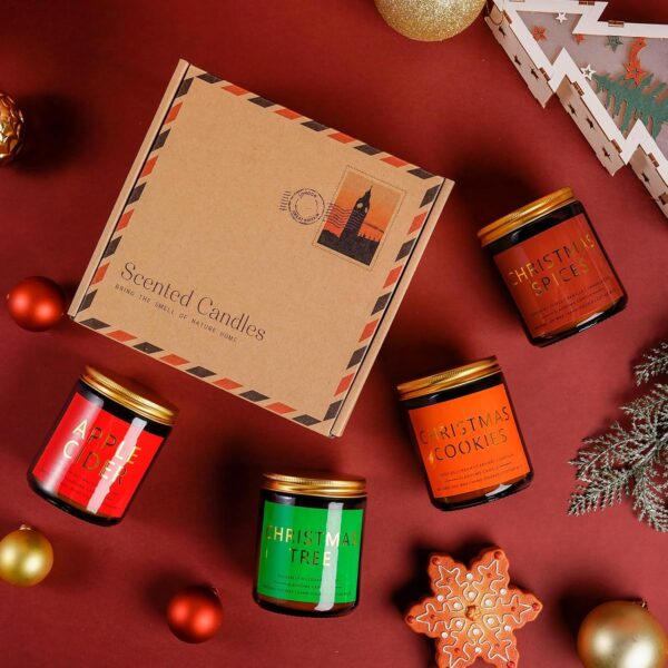 Christmas Candle Set | 4 Pack Scented Candles for Home | Holiday Gifts for Women & Men | Soy Candles with Scents of Christmas Tree, Cookies, Spices & Apple Cider - Image 2