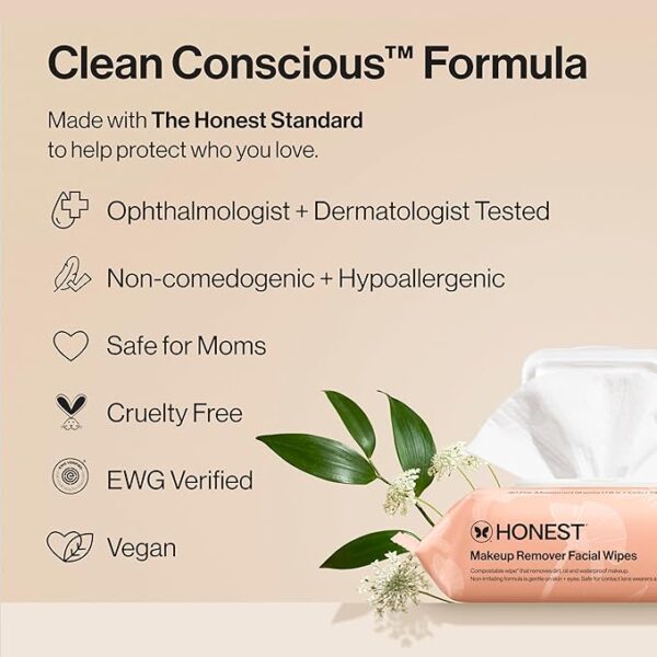 Honest Beauty Fragrance Free Cleansing Makeup Remover Facial Wipes | Plant Based, Hypoallergenic, Gentle for Sensitive Skin | 90 Count - Image 5