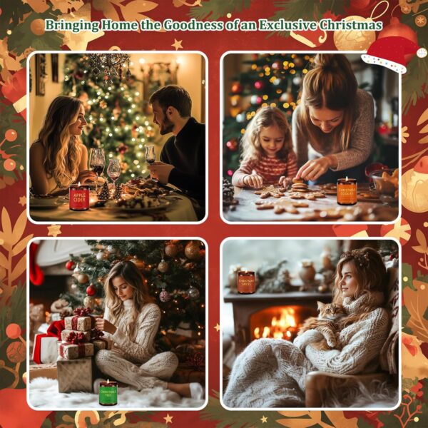 Christmas Candle Set | 4 Pack Scented Candles for Home | Holiday Gifts for Women & Men | Soy Candles with Scents of Christmas Tree, Cookies, Spices & Apple Cider - Image 3