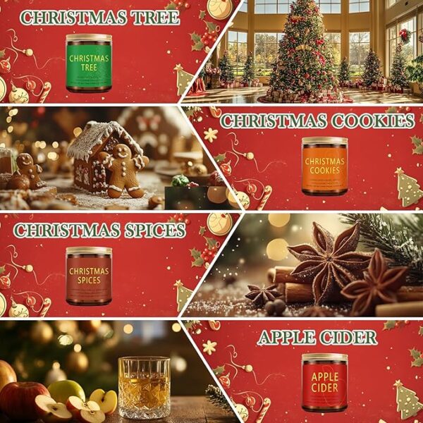 Christmas Candle Set | 4 Pack Scented Candles for Home | Holiday Gifts for Women & Men | Soy Candles with Scents of Christmas Tree, Cookies, Spices & Apple Cider - Image 7