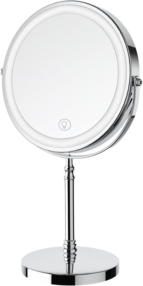 Lighted Makeup Mirror, 3000 mAh Rechargeable Double Sided Magnifying Mirror with 3 Colors, 1x/10x 360° Rotation Vanity Mirror, Brightness Adjustable Magnification Cosmetic Light up Mirror, Women Gift