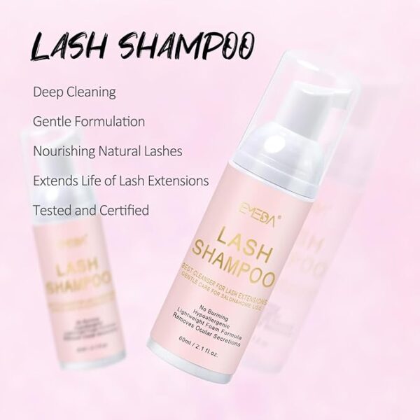 EMEDA Lash Shampoo Kit 2.02 fl oz Lash Cleaning Kit with Rechargeable Fan Dryer/Brush/Rinse Bottle, Oil-free Cleanser Wash for Extensions & Clusters & Natural Eyelashes, Cleaner for Eyelash Care - Image 4