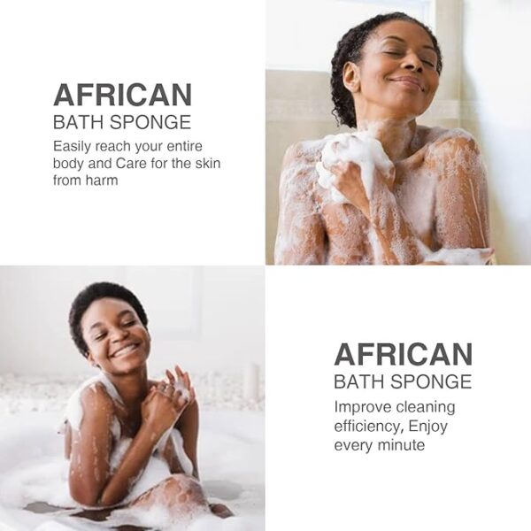 UJFQBH 3 Pieces African Bath Sponge African Net Long Net Bath Sponge Exfoliating Shower Body Scrubber Back Scrubber Skin Smoother,Great for Daily Use (Pink,Yellow,Purple) - Image 5