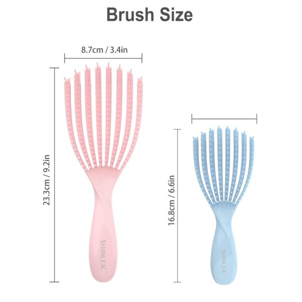 Detangler Brush for Curly Hair, Hairbrush Set for Wet Dry Curl Straight Thick Thin, Pain-Free Hair Brushing, Small Size for Travelling, Curly Brush for Women Men Kid (Pink and Blue) - Image 2