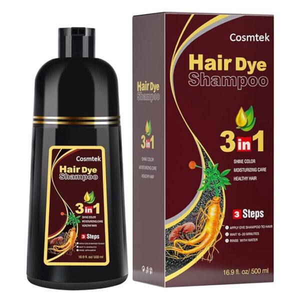 Dark Brown Hair Dye Shampoo for Gray Hair, Semi-Permanent Hair Color Shampoo for Women and Men, Herbal Ingredients, 3 in 1-100% Grey Coverage, 17.6 Fl Oz (Pack of 1)