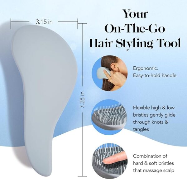 Kitsch Detangler Hair Brush for Curly or Straight, Wet and Dry Hair, Detangling Brush with Flexible Hairbrush Bristles, Hair brushes for Women & Men, Adults & Kids, for Shower & Travel - Haze Blue - Image 8