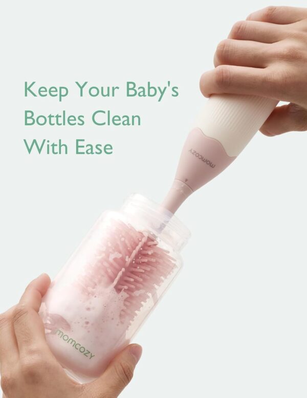 Momcozy Bottle Brush Kit, Innovative Push-Press Design for Better Cleaning - Baby Bottle Cleaner Brush for Baby Bottle, Breast Pumps, Nipples, and More - Can Generate Foam for Better Cleaning, Pink - Image 2