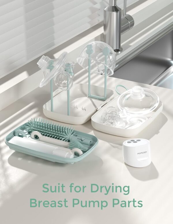 Momcozy Bottle Brush Set - Baby Bottle Cleaner Kit with Silicone Brush, Nipple Brush, Straw Brush, Soap Dispenser, Drying Rack - 7 in 1 Bottle Cleaning Tool for Home and Travel, Green - Image 3