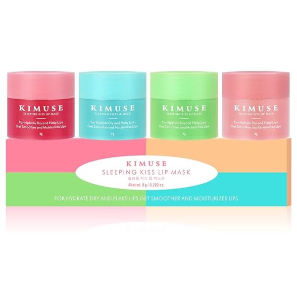 KIMUSE Lip Mask Set, 4PCS Lip Sleeping Mask Overnight Treatment Lip Care Products, Moisturize & Nourish, Cracked Dry Lips, Intense Hydration with Shea Butter (SET)