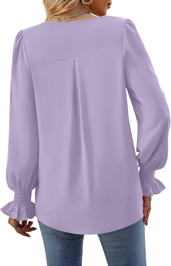 Funlingo Women's 2024 Long Sleeve Tops Dressy Casual V Neck Tunic Shirts Loose Chiffon Work Blouse - Image 3
