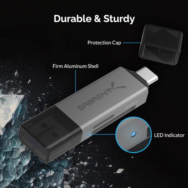 SABRENT SD Card Reader, High-Speed USB C to Micro SD Card Adapter, USB 3.0 OTG Dual Slots Memory Card Reader & 3.0 OTG – High Speed Micro SD Card Reader for SD, SDHC, SDXC, MMC, T-Flash (CR-BCA2) - Image 4
