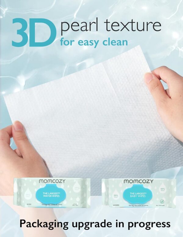 Momcozy Water Baby Wipes-Extra Large Size Design, 99% Water Based Wipes, Unscented & Hypoallergenic, Cleansing & Moisturizing Baby Wipes for Sensitive Skin, 12 Flip-Top Packs (720 Wipes Total) - Image 3