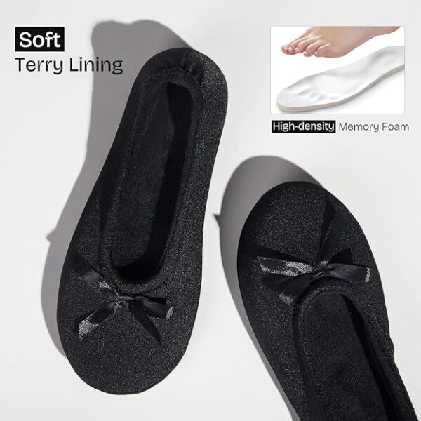 EverFoams Women's Satin Memory Foam Ballerina Slippers Cute House Shoes with Indoor Rubber Sole - Image 3
