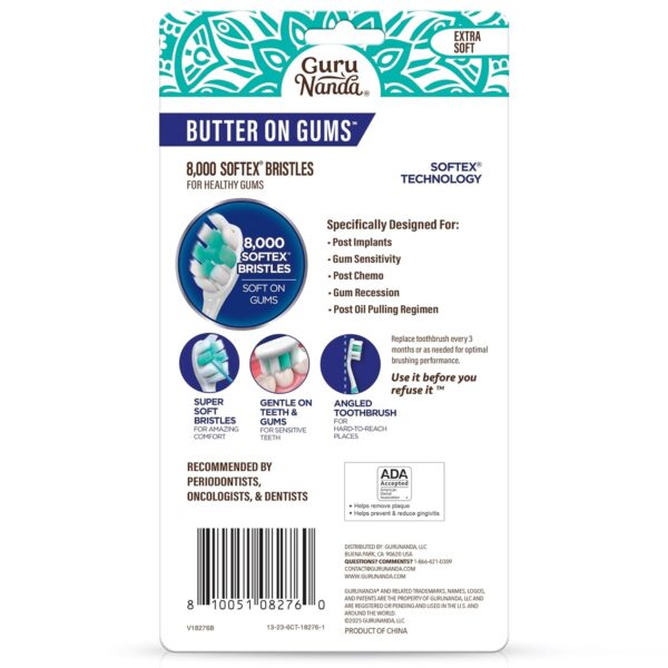 GuruNanda Butter On Gums Toothbrush with 8000+ Softex Bristles, Ultra Soft Bristles for Sensitive & Receding Gums, Perfect for Whiter Teeth, 6 Count - Image 2