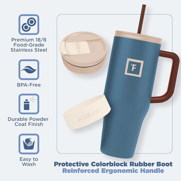 IRON °FLASK Co-Pilot Insulated Mug w/Boot, Straw & Flip Cap Lids - Cup Holder Bottle for Hot, Cold Drink - Leak-Proof - Water, Coffee Portable Travel Mug - Azure Mist, 40 Oz - Image 3