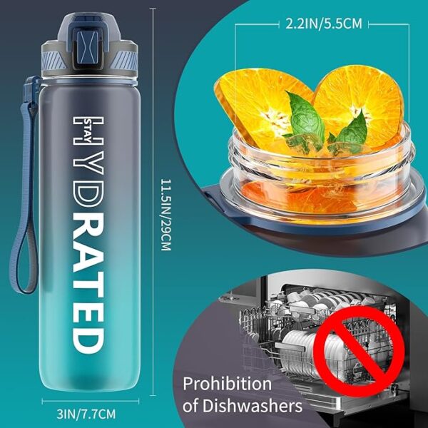 Water Bottle with Straw, 32oz Motivational Water Bottles with Time Marker to Drink, Tritan BPA Free, 1L Sports Water Bottle with Carry Strap LeakProof for Women Gym Fitness Outdoor (1 Pack) - Image 8