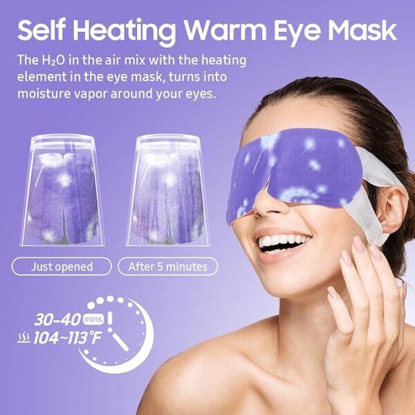 20 Packs Steam Eye Mask, Heated Eye Mask Warm Compress for Eyes, Disposable Self Heating Steam Mask for Home, Sleep, Spa, Travel Essentials & Relaxation Gifts for Women (Lavender) - Image 3