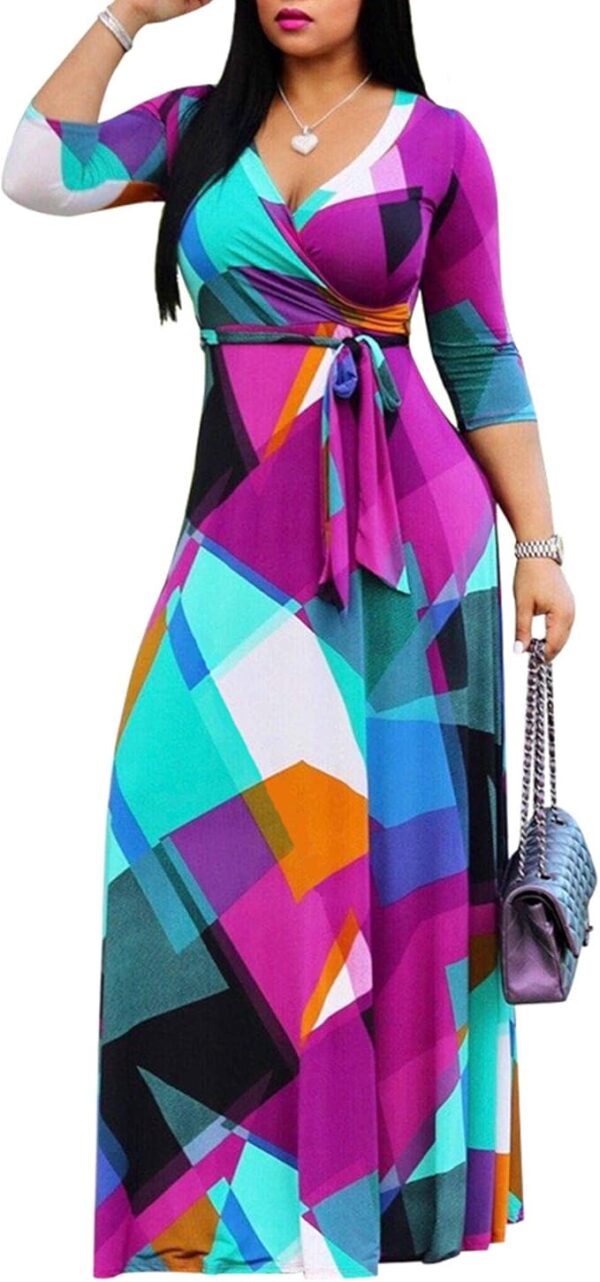 FANDEE Plus Size Maxi Dress for Women Casual Summer Sundress V-Neck 3/4 Sleeve - Image 5