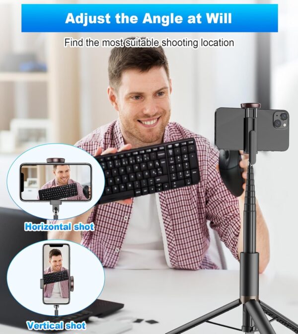 TONEOF 67" Cell Phone Selfie Stick Tripod,Smartphone Stand All-in-1 with Integrated Wireless Remote,Portable,Lightweight,Extendable for iPhone/Android(Black) - Image 2