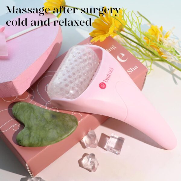 BAIMEI IcyMe Ice Roller for Face and Gua Sha Facial Tool Set, Ice Face Roller Reduces Puffiness Relieves Migraines Skin Care Tools, Self Care Gift for Women - Pink - Image 2