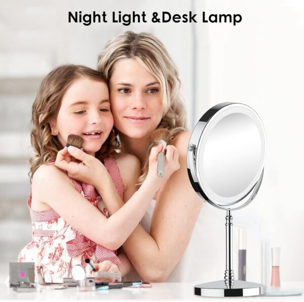 Lighted Makeup Mirror, 3000 mAh Rechargeable Double Sided Magnifying Mirror with 3 Colors, 1x/10x 360° Rotation Vanity Mirror, Brightness Adjustable Magnification Cosmetic Light up Mirror, Women Gift - Image 2