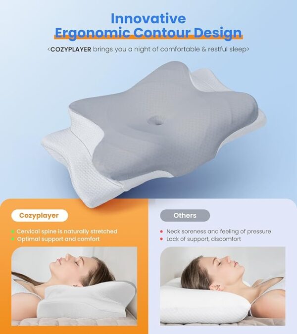Ultra Pain Relief Cooling Pillow for Neck Support, Adjustable Cervical Pillow Cozy Sleeping, Odorless Ergonomic Contour Memory Foam Pillows, Orthopedic Bed Pillow for Side Back Stomach Sleeper - Image 6