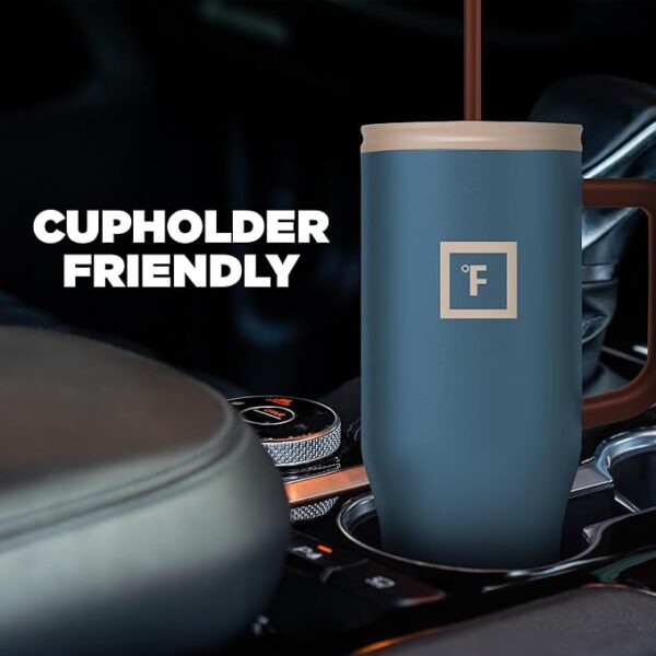 IRON °FLASK Co-Pilot Insulated Mug w/Boot, Straw & Flip Cap Lids - Cup Holder Bottle for Hot, Cold Drink - Leak-Proof - Water, Coffee Portable Travel Mug - Azure Mist, 40 Oz - Image 2