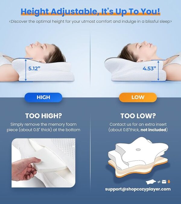 Ultra Pain Relief Cooling Pillow for Neck Support, Adjustable Cervical Pillow Cozy Sleeping, Odorless Ergonomic Contour Memory Foam Pillows, Orthopedic Bed Pillow for Side Back Stomach Sleeper - Image 4