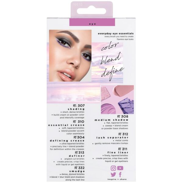 Real Techniques 8 Piece Everyday Eye Essentials Makeup Brush Set, Eye Brushes for Eye Liner, Eyeshadow, Brows, & Lashes, Travel Friendly, Gift Set, Synthetic Bristles, Cruelty-Free & Vegan - Image 2