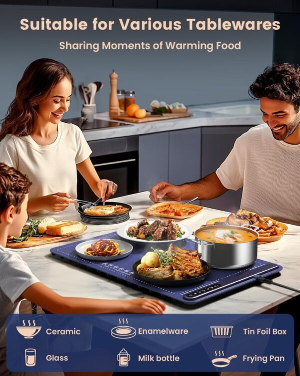 Food Warming Mat - Fast Heating Silicone Electric Warming Tray with 4 Level Temperature, Raised Feet Protects Table, Roll Up Buffet Hot Plates Heat Pad, Portable Food Warmer for Parties Home Travel - Image 2