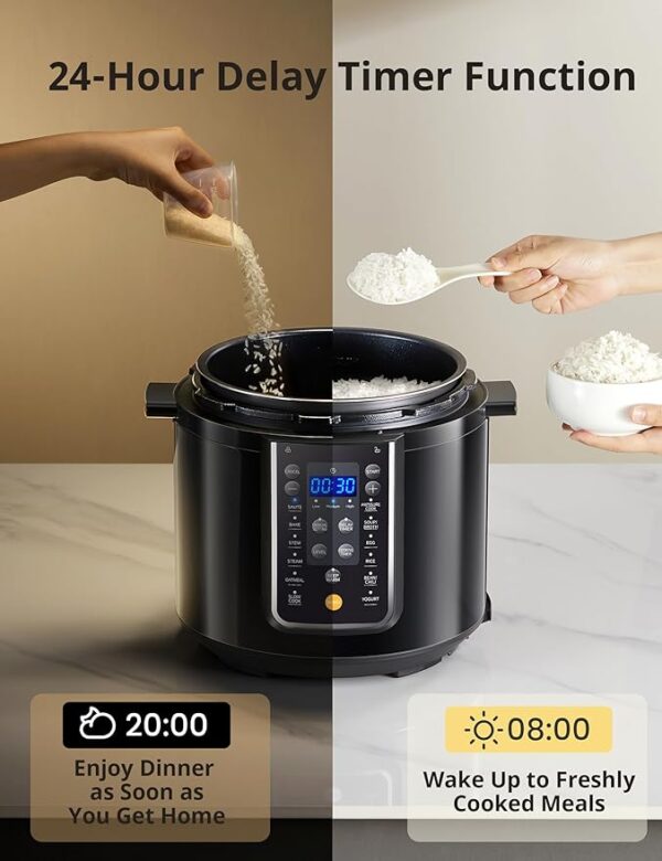 COMFEE’ 9-in-1 Electric Pressure Cooker, 14 Presets Instant Multi Cooker Olla de Presion Non-Stick Pot Yogurt Maker Rice Cooker Slow Cooker Sauté Steamer 6 Quarts Black - Image 4