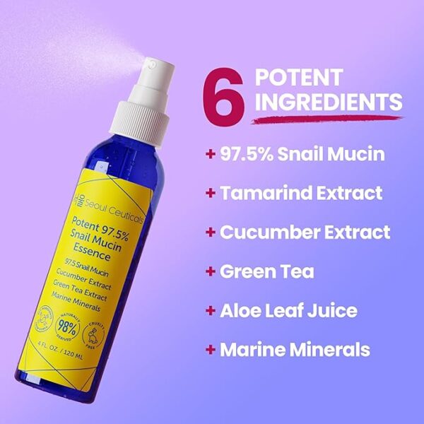 SeoulCeuticals Korean Face Mist 97.5% Snail Mucin Essence - K Beauty Skincare Facial Spray - Cucumber Extract + Marine Minerals + Green Tea + Aloe 4oz - Image 6