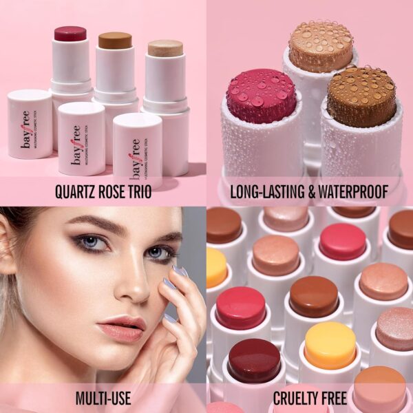 KIMUSE Multi Stick Trio Face Makeup, Cream Blush Stick for Cheeks & Lips, Contour Stick & Highlighter Makeup Sticks for All Skin - Image 6