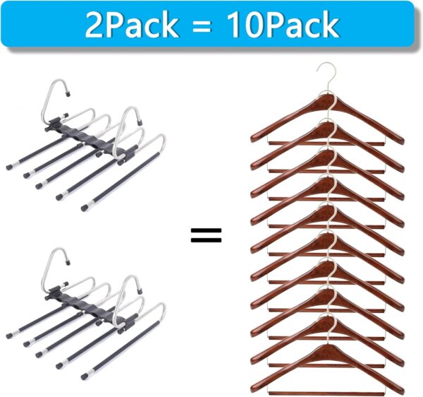 Magic Pants Hangers Space Saving - 2 Pack for Closet Multiple Layers Multifunctional Uses Rack Organizer for Trousers Scarves Slack (2 Pack with 10 Metal Clips) - Image 2