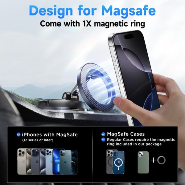 Car Phone Holder for Magsafe [78+LBS Strongest Suction & 2400gf Strongest Magnetic] 360° Adjustable Car Phone Mount, Phone Holders for Your Car for iPhone 16 Pro Max 15 14 13 12 Plus (Carbon Fiber) - Image 3